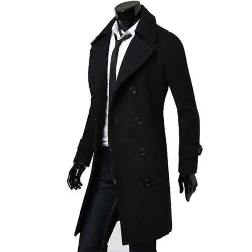 amazing New Spring Autumn Winter Men's Trench Coat Warm Thicken Jacket Woolen Peacoat Long Overcoat Tops Me