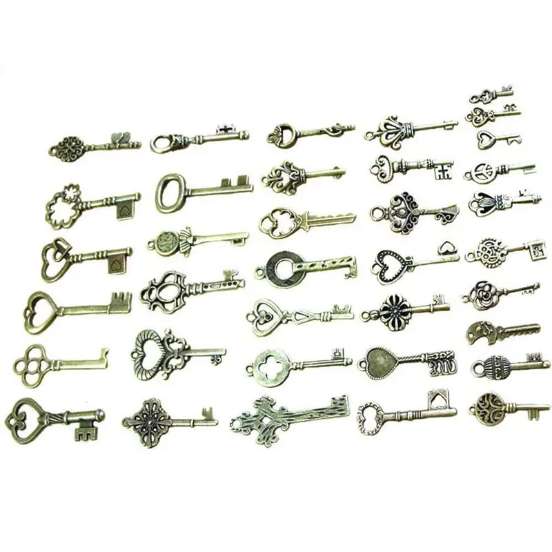 

40 Pack Vintage Skeleton Keys Charms in Antique Bronze Color for Jewelry Making Supplies, Steampunk Accessories, Craft Projects