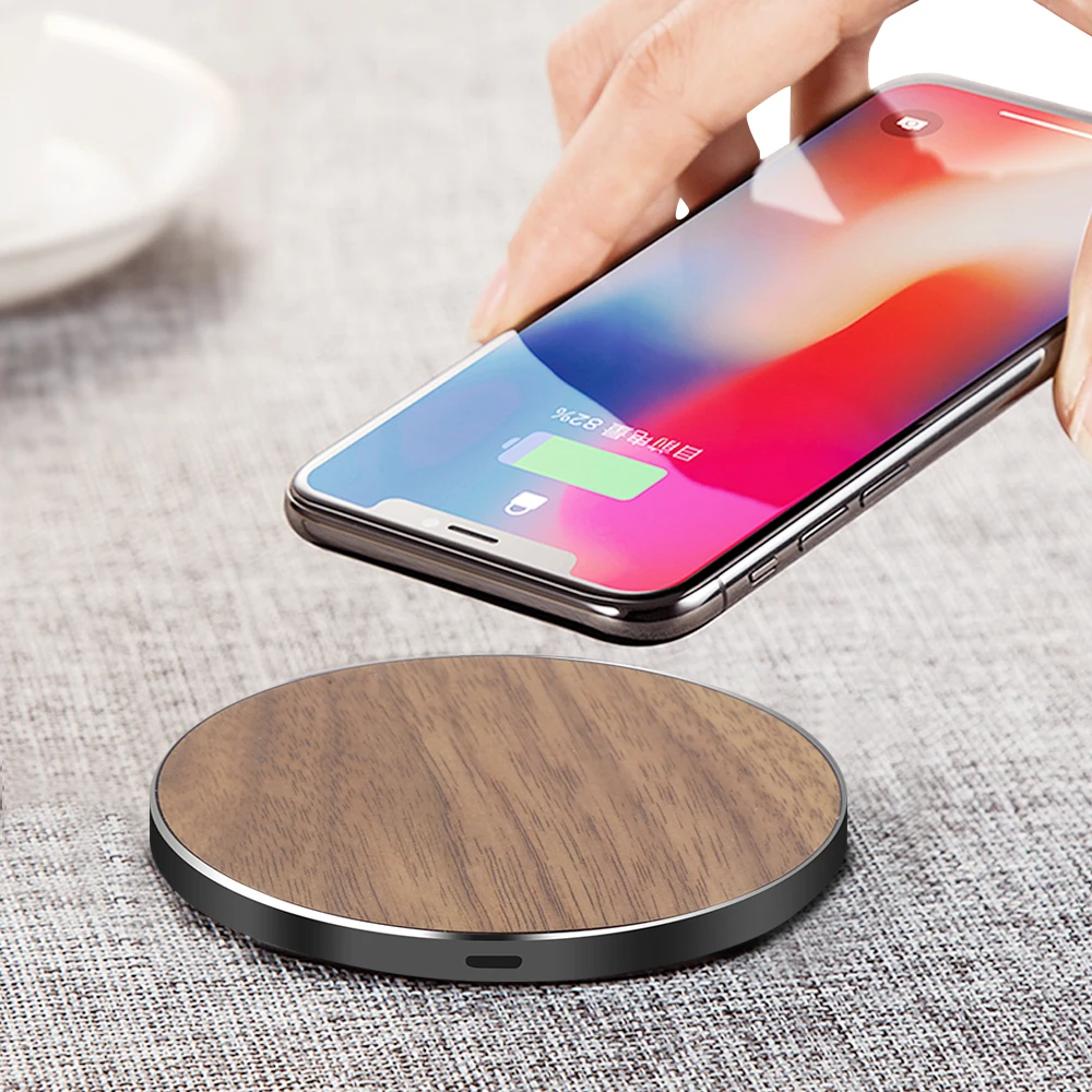 

Wooden 10W Wireless Charger for iphone XR 8plus Aluminum Fast Charger Wireless Charging Pad For Samsung S9 Note8