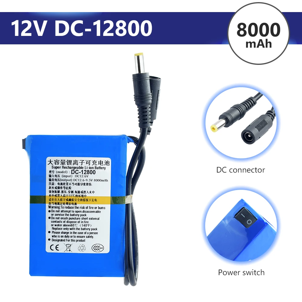 4800/6800/8000/9800/15000/20000 мА/ч, DC 12V Перезаряжаемые литий-ионный Батарея с Bms на переключатель включения/выключения для Камера видеокамеры - Цвет: DC-12800