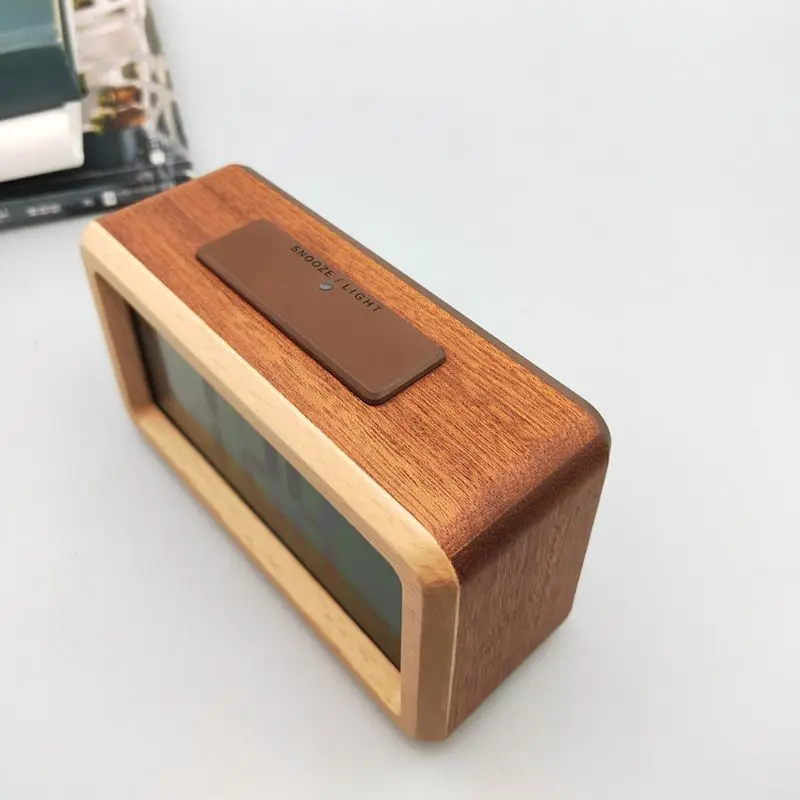 Easy Setting Wooden Digital Alarm Clock with Temperature, Date, Backlight, Snooze Functions for Bedroom Non Ticking