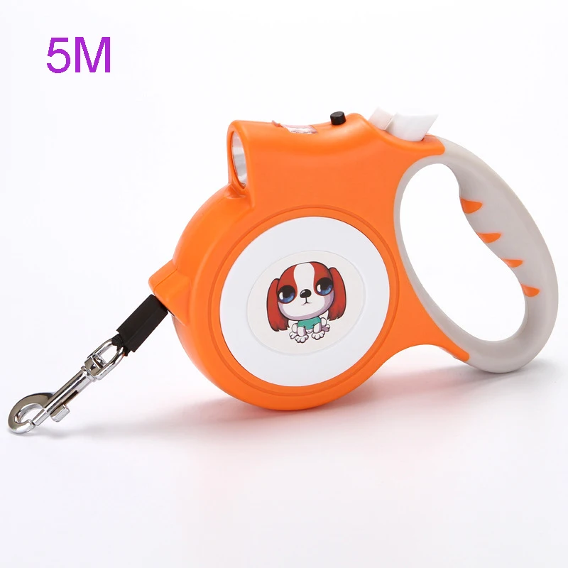 5 м выдвижной поводок для собак, автоматический гибкий поводок для собак, щенков, кошек, поводок для собак, светодиодный поводок со съемным фонариком для собак - Цвет: orange 5M