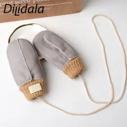Dilidala уличные теплые зимние детские перчатки из овчины перчатки даже относится к студентам дети шнурок Висячие шеи овчины шерсть