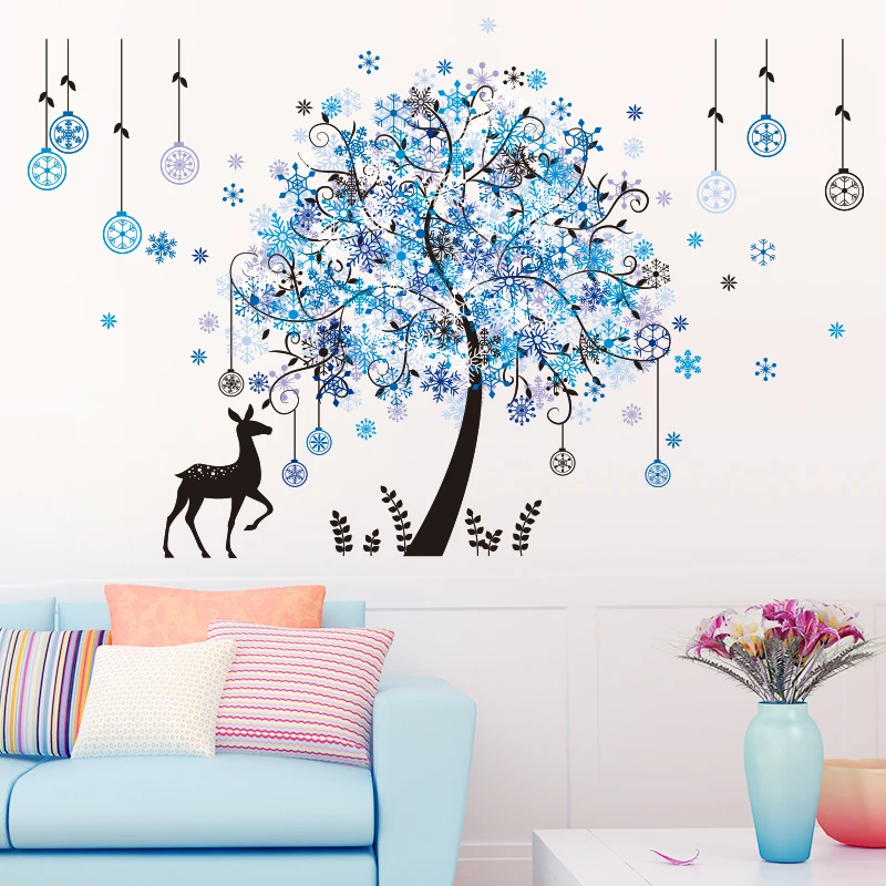 [SHIJUEHEZI] Луна олень наклейки с животными на стену винил DIY Дерево снежинки Наклейки на стены для гостиной диван фоновое украшение