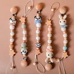 1Pc Baby Pacifier Chain Clip Wooden Dummy Nipple Chain Soother Feeder Pacifier Crochet Beads Teething Chain Toys Food Grade