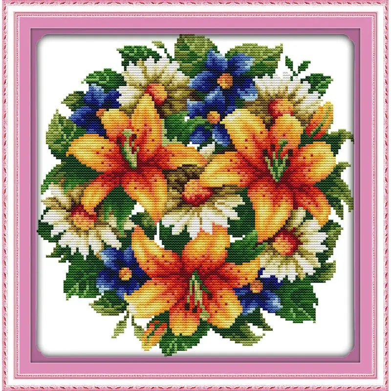 Rose Lily Flower Pattern Cross Stitch Kit 11CT 14CT DIY Embroidery Needlework Set Fine Gifts Home Decoration cross stitch kit