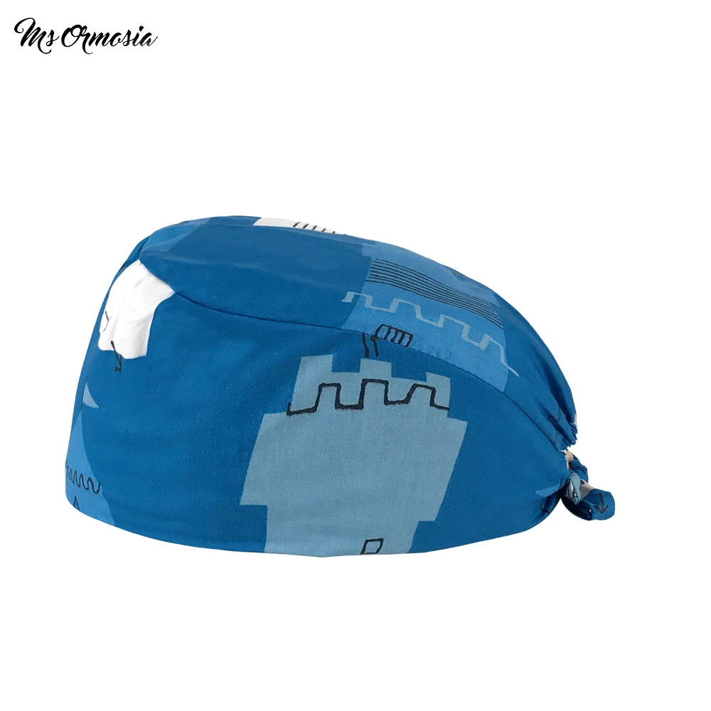 

Breathable sweat-absorbent Health Service Center scrub cap cartoon print Stick figure Soldiers guarding the city spa Tail hat