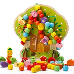 Детский мультяшный браслет из бисера с резьбой в виде фруктов и животных, строительные блоки, детские развивающие деревянные игрушки из
