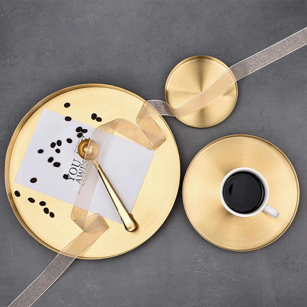 Kitchen Stainless Steel Storage Tray Space Saving Organizer Jewelry Display Plate Round Shape Multifunctional Bathroom Gold | Дом и сад