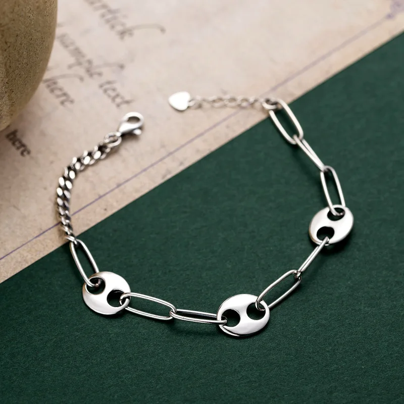 Flyleaf Hollow Disc Vintage Do The Old Chain Real 925 Sterling Silver Bracelets For Women Fine Jewelry Bracelets& Bangles