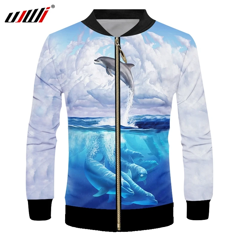 

UJWI 3D Full-body Print Dolphin Graphic Jacket Blue Ocean Fashion Casual Sports Clothes Men's Oversized Zipper Jacket Dropship