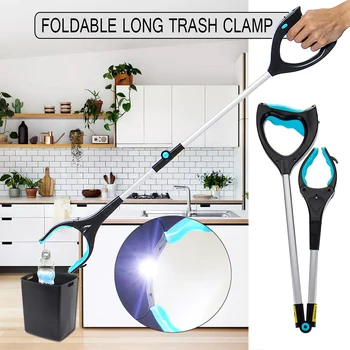 

Portable Pick Up Tool Reacher Grabber Foldable Long Trash Clamps 33" inch With Gripper Lock Trash Stick