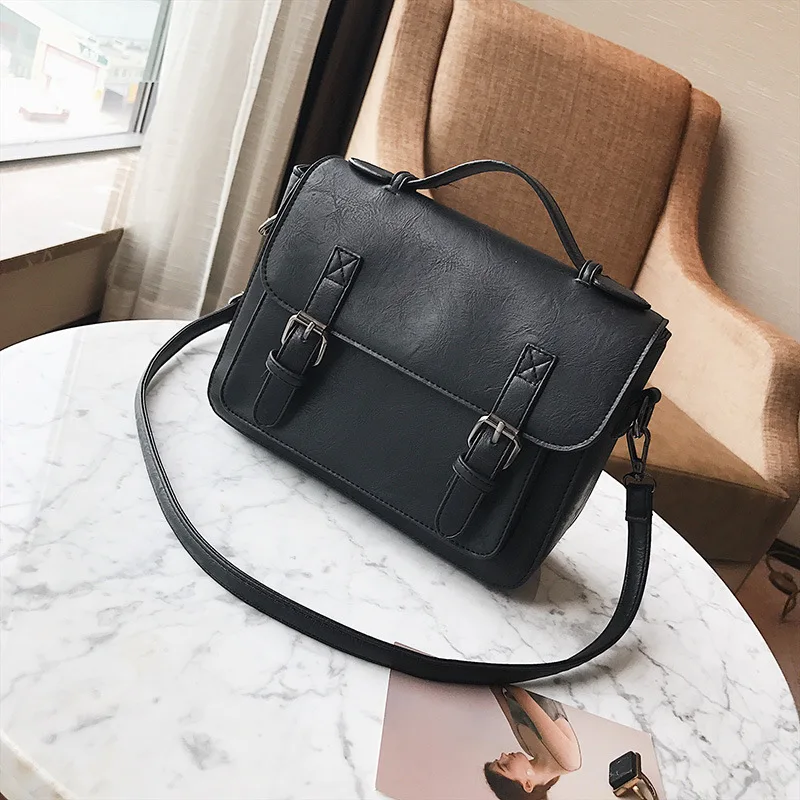 Kajie/брендовый ретро-чехол, женские сумки-мессенджеры, винтажная искусственная кожа, консервативный портфель для девочек, маленькая новая Подростковая сумочка - Цвет: Black