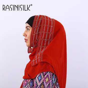 

Premium Bubble Chiffon Muslim Scarf Hijabs Headscarf With Exquisite Rhinestone Decor Women's Modest Islamic 27.5*67inch 18colors