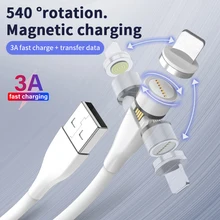 540 girar 3a cabo magnético micro usb tipo c ímã cabo de dados de carregamento rápido para iphone samsung s20 ultra xiaomi redmi nota 8