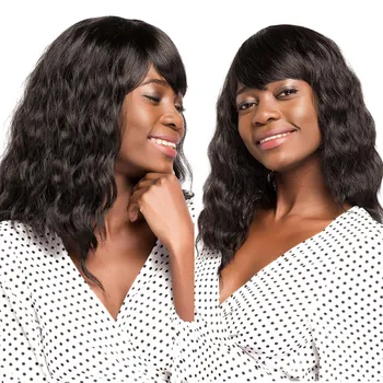 

SOKU Synthetic Wigs For Black Woman Natural Black Wavy Wigs With Bang Heat Resistant Hair Wigs