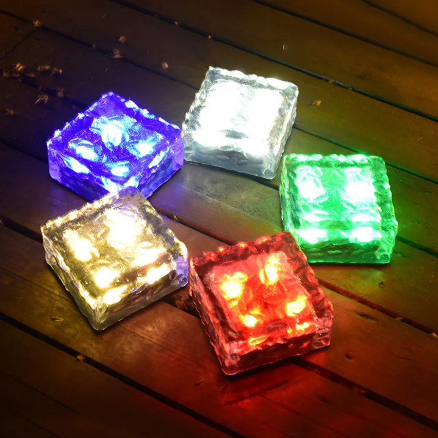 

4LEDS Outdoor Solar Ice Cube Brick Lights Garden Pathway Step Lawn Lamps Solar Deck Light For Patio Backyard Driveway