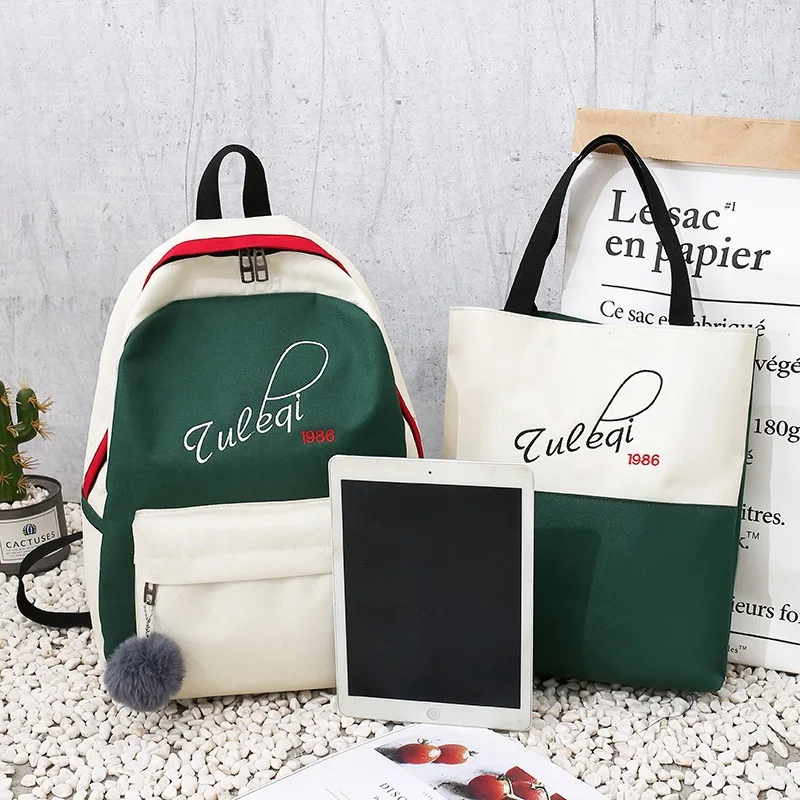 

AIS Backpack Women's Korean-style Harajuku INS sail bu Four-piece Set Backpack Campus Junior High School High School Students Bo