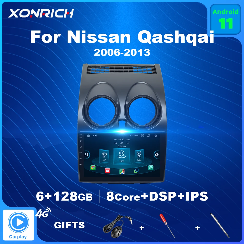 Автомобильный мультимедийный плеер для Nissan Qashqai J10 6 ГБ 128 Android 11 GPS 2006 2007 2008 2009 -2013