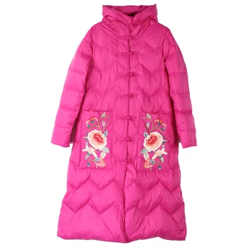 

2020 High Quality Winter Down Jacket Warm Thicken Chinese Style Retro Women Outwear Female Hooded Embroidered Parka Overcoat F78
