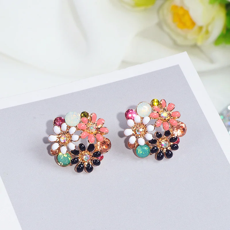 Flower Stud Earrings For Women - Rhinestone Floral Heart Boho Hypoallergenic Jewelry