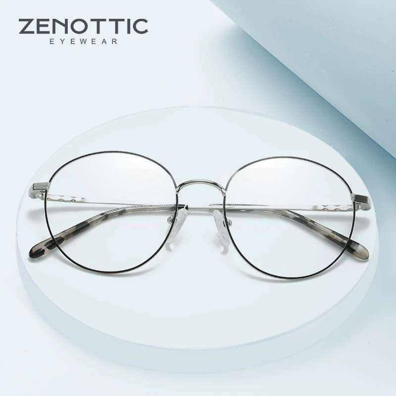 

ZENOTTIC Pure Titanium Glasses Frame For Women Round Clear Glasses Myopia Optical Prescription Eyeglass Frames 340001