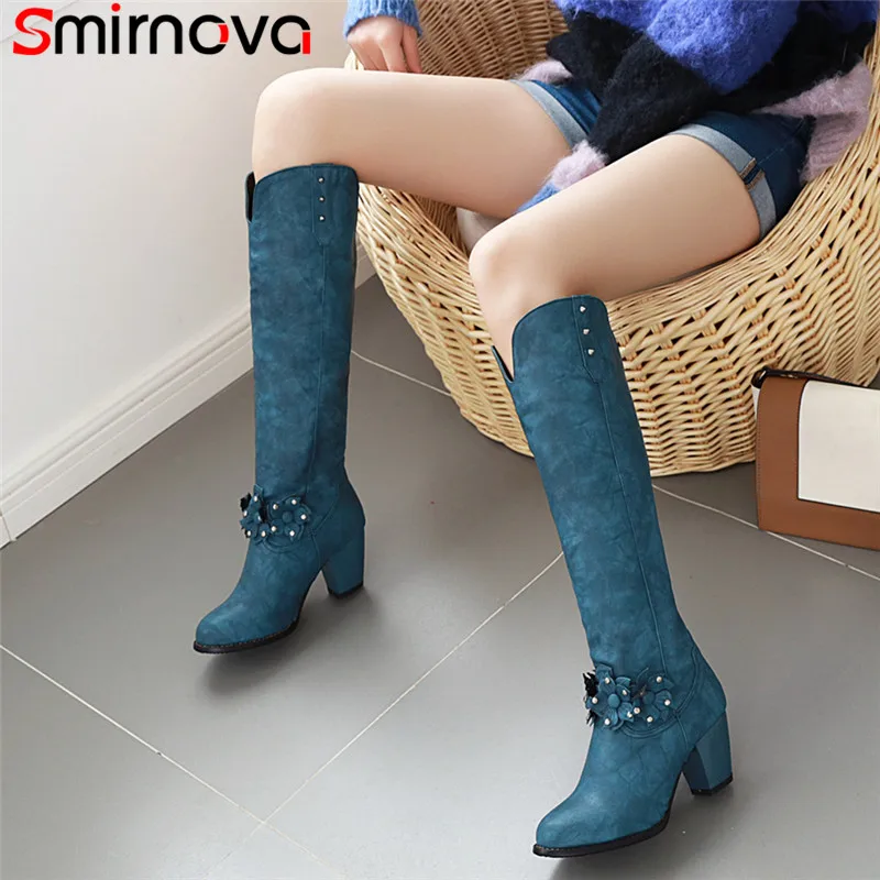 

Smirnova 2020 new knee high boots women round toe autumn winter boots women elegant high heels ladies prom boots plus size