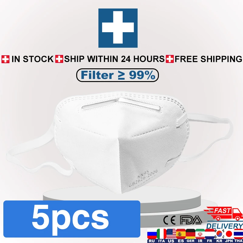 

5pcs N95 Mask In Stock!!! 4 Layers Disposable Masks KN95 Dustproof Anti-fog KF94 FFP2 1PCS Mask With Bag