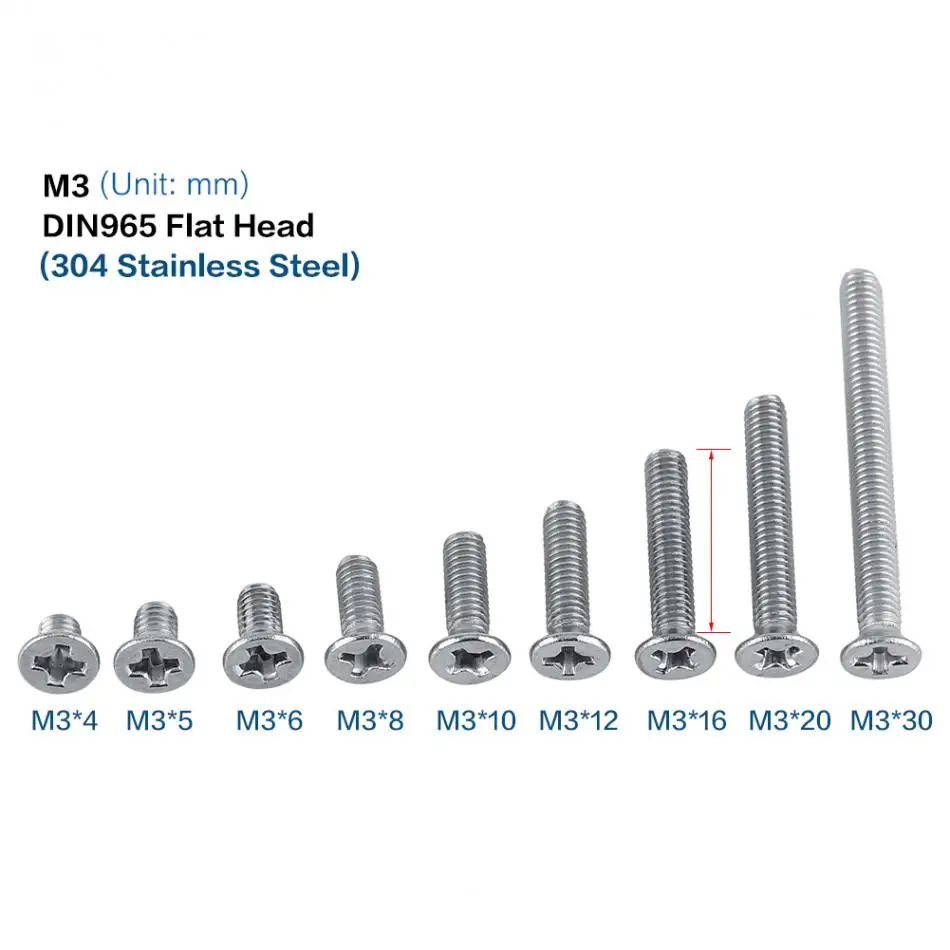 

100Pcs/case M3 Screw Set Flat Head Stainless Steel Machine Countersunk Screw Bolt Fastener with 9Types