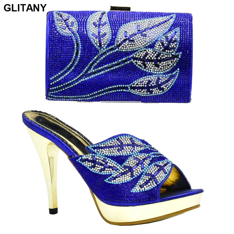 African Women Wedding Shoes and Bag Set Decorated with Rhinestone Ladies Matching Bags Nigerian | Обувь