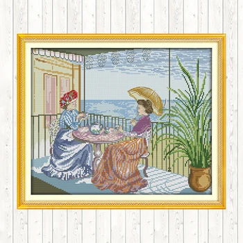 

Afternoon Tea Cross Stitch Kits Printed Fabric 14CT 11CT DIY Needlework Sets Embroidery Kits Handmade Counted Cross Stitch Sets