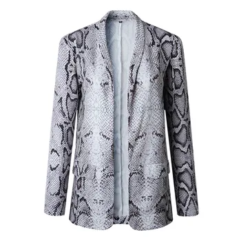 

Spring Autumn Women Coats Casual Long Sleeve Sexy Serpentine Leopard Jackets Fashion Women Open Stitch Work Wear Outwear Tops