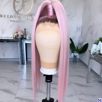 

180Density High Ponytail Ombre Pink Full Lace Wigs for Women 13x6 Deep Part Transparent Lace Front Human Hair Wigs Bleached Knot