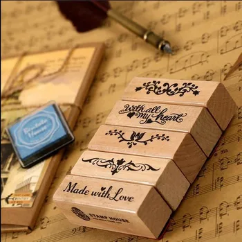 

MADE WITH LOVE WITH ALL MY HEART Vintage Basic Wood DIY Rubber Wooden Stamp for Scrapbooking Stationery Standard Stamp Kids Gift