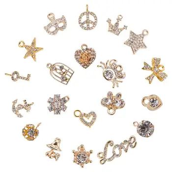 

20Pcs 20 Shapes Alloy Rhinestone Pendants Charms for DIY Craft Jewelry Making
