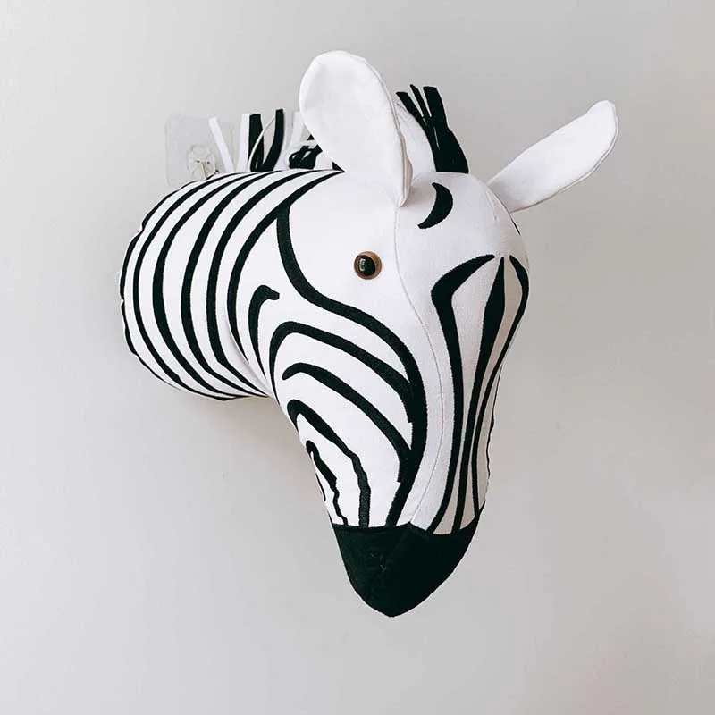 Zebra Забавное украшение для детской комнаты, 3D животные, голова на стену, художественный декор для маленьких девочек, украшение для детской комнаты, мультяшная мягкая установка - Цвет: Zebra