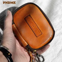 PNDME винтажная Высококачественная сумка для ключей из натуральной кожи, многофункциональная сумка для ключей из воловьей кожи, роскошный коричневый кошелек для монет, карт