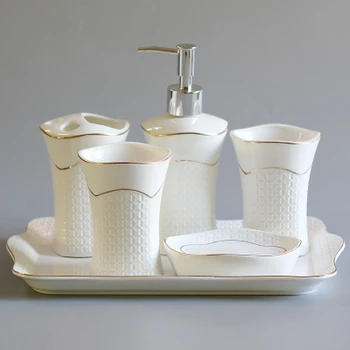 

European Relief Bathroom Set Sanitary Ware Five-piece Set Ceramic Tray Bathroom Accessory Kit Melamine Tray Bathroom Amenity Set
