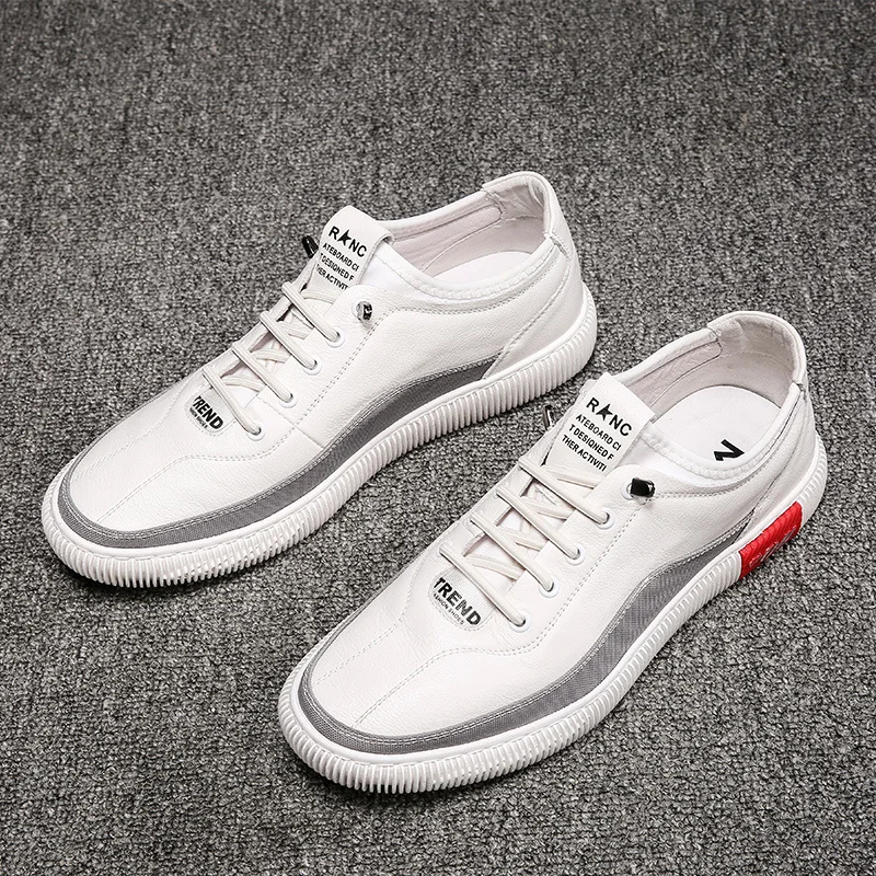 

100% Genuine Leather Men Skateboarding shoes white shoes men slip on rubber sole sports sneakers shoes men quality male sneakers