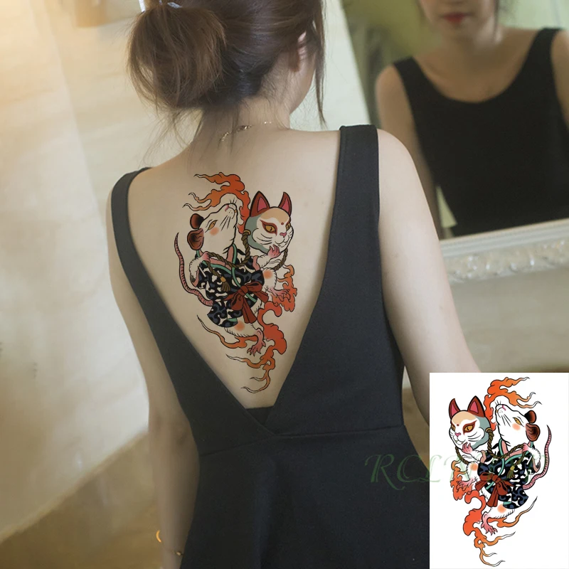 Waterproof Temporary Tattoo Sticker Cartoon Mouse Cat Japanese Style Element Fake Tatto Flash Tatoo Arm Art for Men Women | Красота и