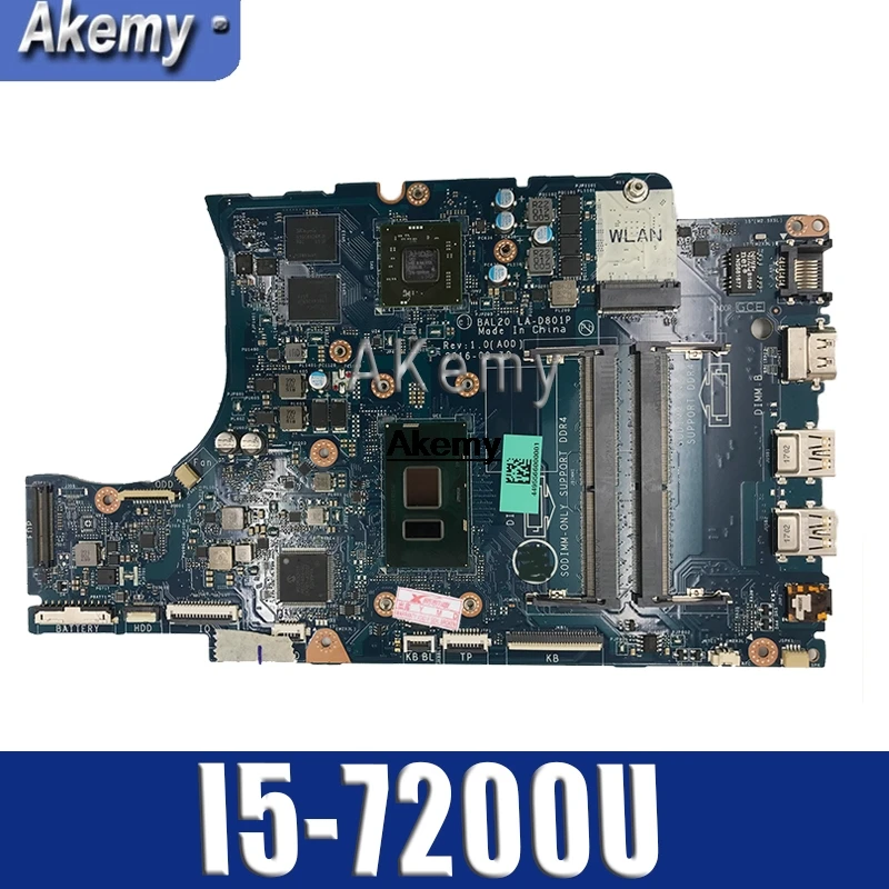 Akemy для Dell Inspiron 15 5567 17 5767 Материнская плата ноутбука w/SR2ZU I5 7200U BAL20 LA D801P материнская