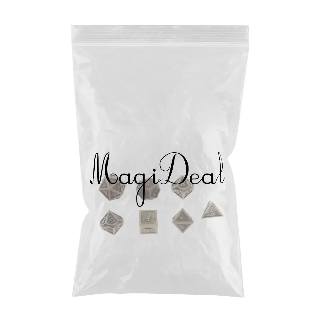 7pcs/set Antique Copper Solid Metal Polyhedral Dices Set D4 D6 D8 D10 D10 D12 And D20 Playing Game Dicefor DND MTG RPG Games
