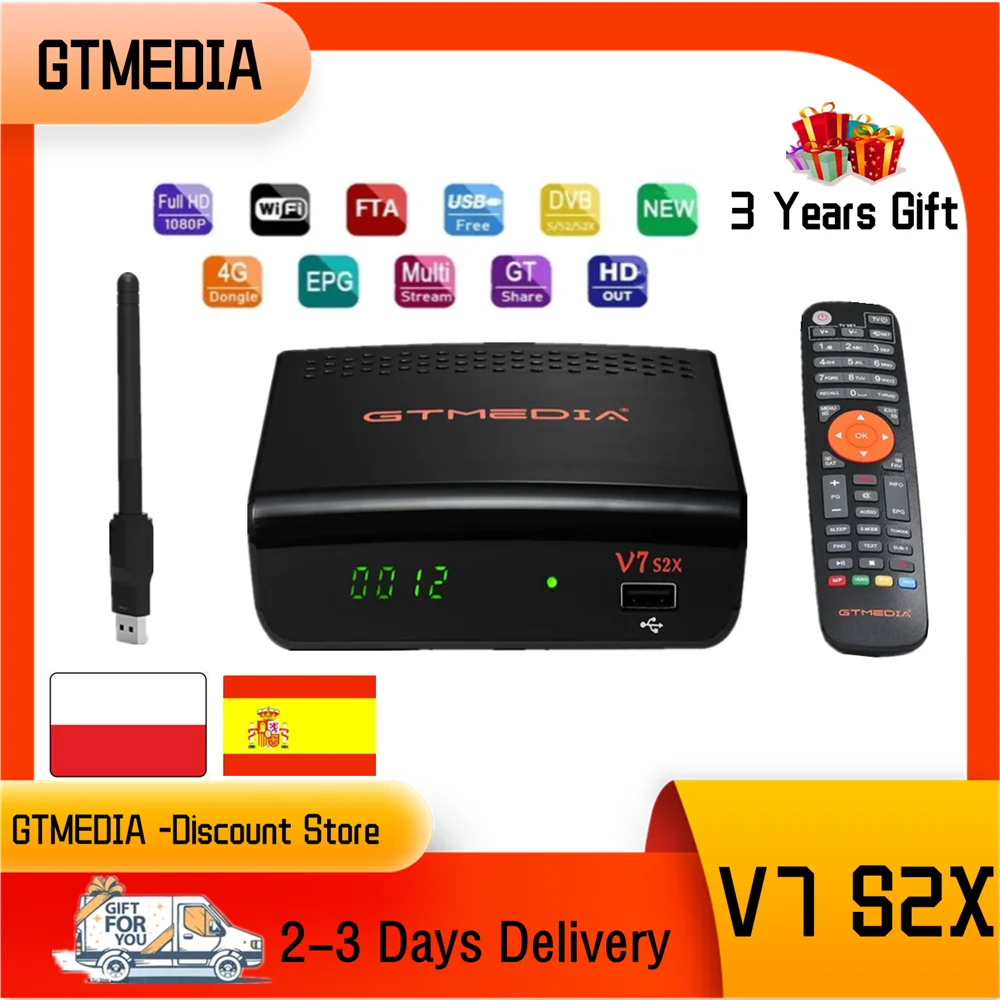Спутниковый ресивер Gtmedia FTA 1080P GTMedia V7 S2X Стандартный GTMEDIA V7S2X Full + USB Wi-Fi обновленный