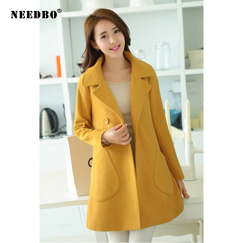 

NEEDBO Women Coat Long Turn-down Collar Coat Long Slim Elegant Overcoat Office Ladies Outwear Clothes Autumn Winter Coat Female