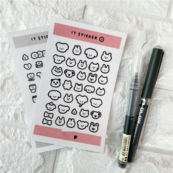 

Cartoon Animal Bread kawaii Label Sticker Hand Drawn Black And White Line Diy Small Hand Account Decorative Sticker Stationery
