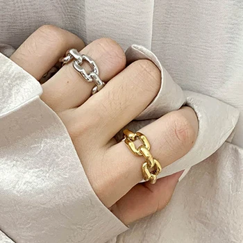 

Stylish Punk Angular Gold Silver Color Multi Link Rings Chunky Chain Geometric Minimalist Solid Metal Rings Trendy Jewelry