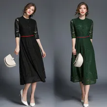 Ранняя осень Ozhouzhan женское платье, стильная рубашка с коротким рукавом, Приталенное кружевное платье средней длины с большим подолом