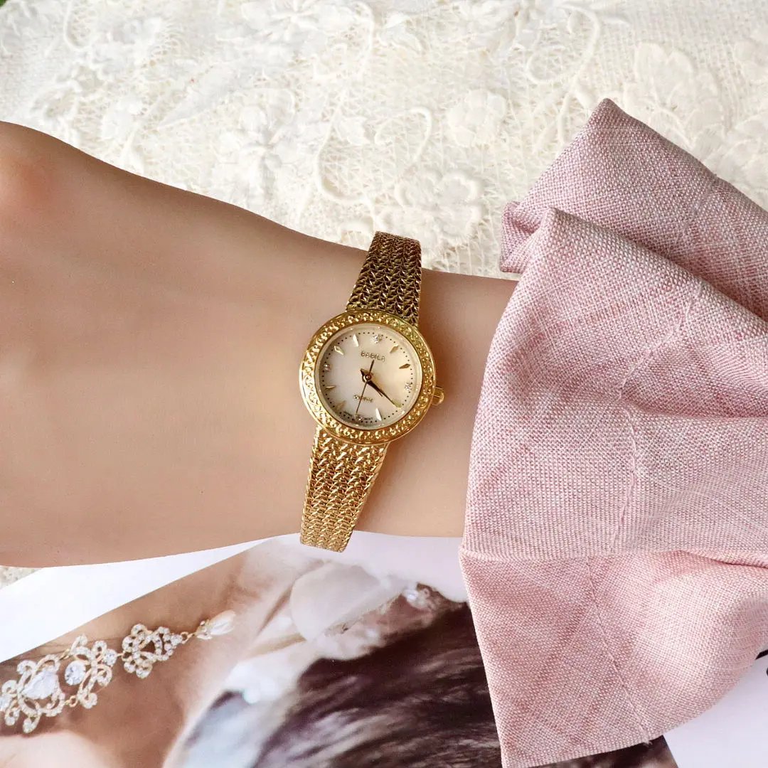 Women Gold Watches INS New Carved Natural Fritillaria Face Women's Small Gold Watch 30m Waterproof High Quality Movement