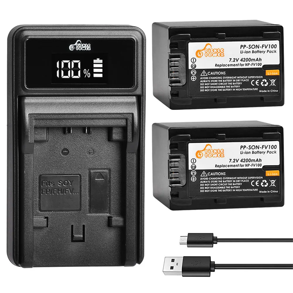 Pickle Power 4200mAh NP-FV100 FV100 Battery + LED USB Charger для Sony NP-FV30 NP-FV50 SX83E SX63E NP-FV70 AX100E