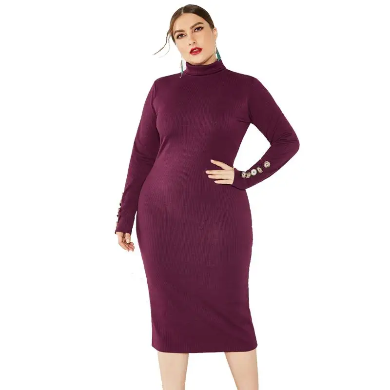

XL-5XL Autumn Large size Women Knitting Dress Winter Casual Bodycon Plus size Dress Turtleneck Female Long Sleeve Knitted Dress
